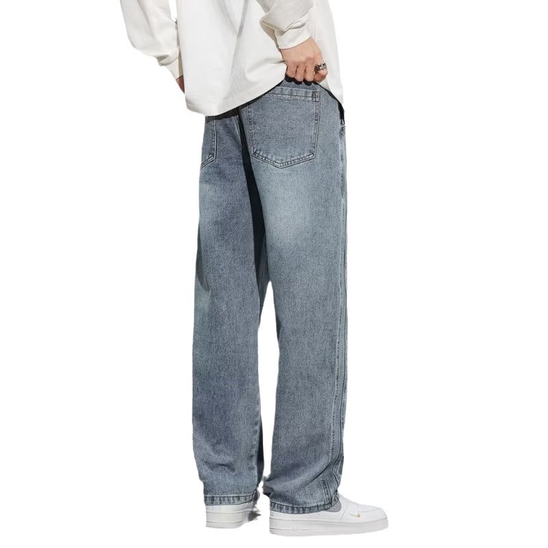 Vaqueros retro rectos holgados marca de marea de pierna ancha 2024 primavera y otoño americano calle alta todo fósforo pantalones largos casuales hombres
