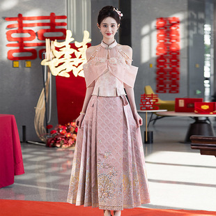New Chinese Style Horse Face Dress Wedding Dress 2025 New One-Shoulder Engagement Dress Hanfu suit Toast Dress Spring Women
