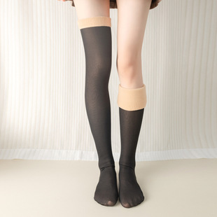 Fleece-lined thick over-the-knee bottoming women's warm knee pads leg socks transparent gray transparent coffee skinny leg socks air conditioning knee pads