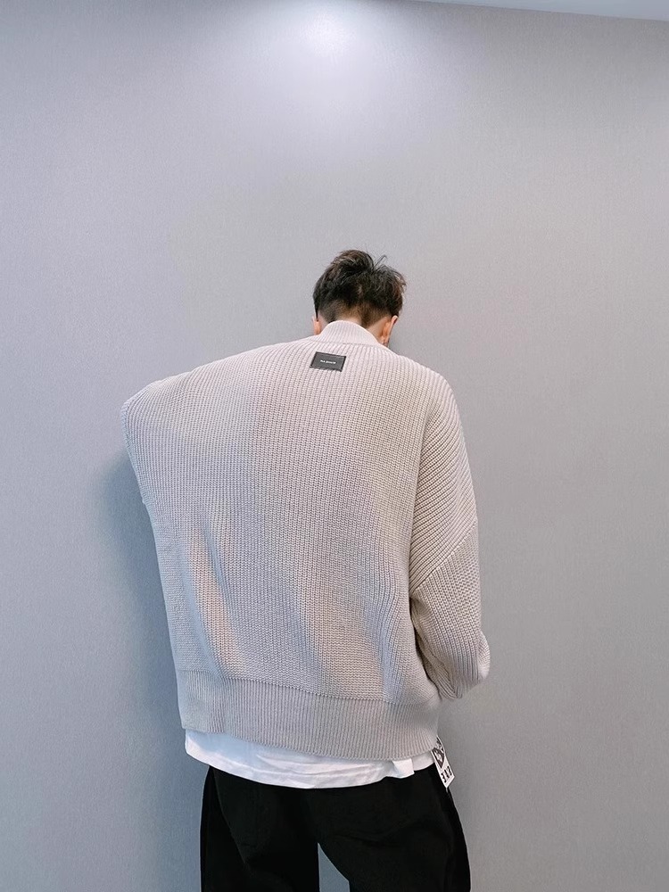 Unisex Zip-front Knit Cardigan With Stand Collar, Oversized Fit_voghion.com