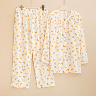 日系睡衣宽松可爱碎花双层棉纱大码家居服长袖长裤家居服新款批发
