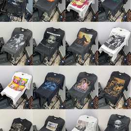 欧美高街潮牌vintage美式复古做旧洗水宽松重磅半袖vtg短袖t恤夏