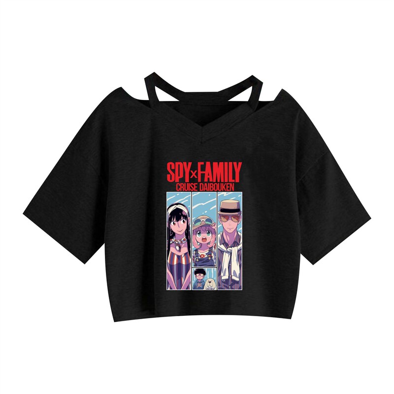 Cross-border Hot Spy Fancy Spy X Family Anime Women's Sling Loose Navel Short-sleeved Sexy T-shirt
