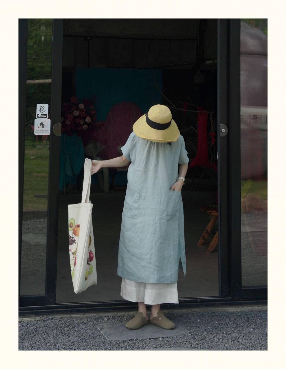 2024 Summer New Japanese French Elegant Lazy Large Pocket Round Neck Dress Artistic Style Long Robe_ecoleips.com