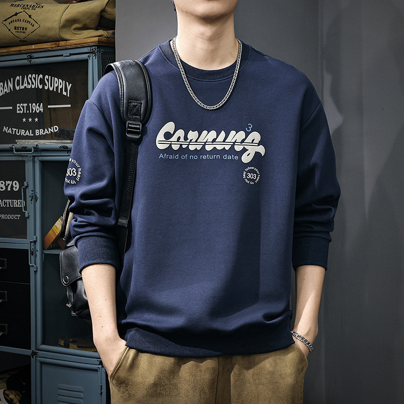 New autumn and winter letter print loose-fit sweatshirt for men, 320g heavyweight American-style round neck, trendy versatile long-sleeve jacket