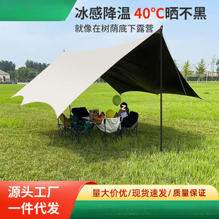 Canopy Tent Outdoor Camping Sunshade Hexagonal Black Rubber Silver-Coated Thickened Curtain Sun Protection Pergola Picnic Equipment