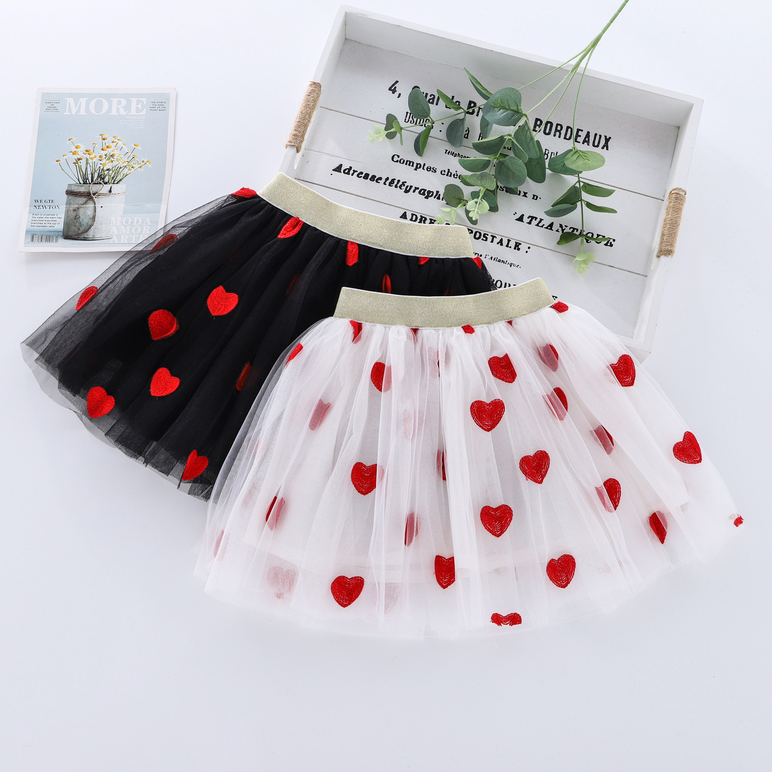 Dangdang Bear New Embroidered Floral Skirt, Popular Foreign Trade Children's Skirt, Girls' Mesh Versatile Waist Skirt, Medium and Large Children's Skirt