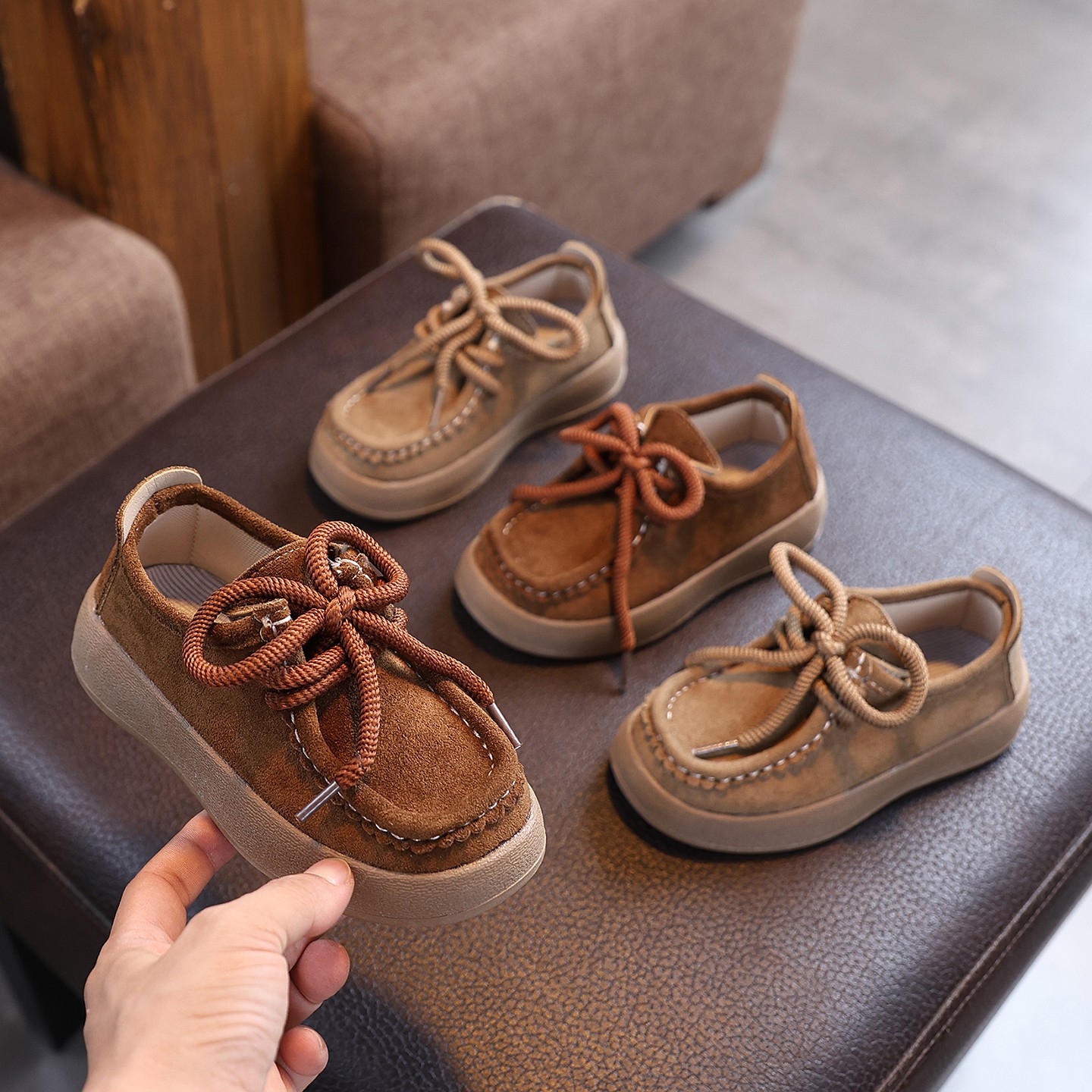 Foreign Trade Children's Thick-Soled Kangaroo Shoes, New Spring and Autumn Korean Style Retro Slip-On Loafers for Girls, Toddler Single Shoes