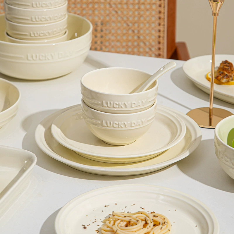 Underglaze color thick bowls and plates for housewarming, high-looking tableware and dishes sets, rice bowls, household simple bowls, spoons, soup bowls and plates