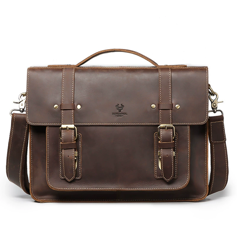 Retro one-shoulder bag, capacious laptop, business version, genuine leather