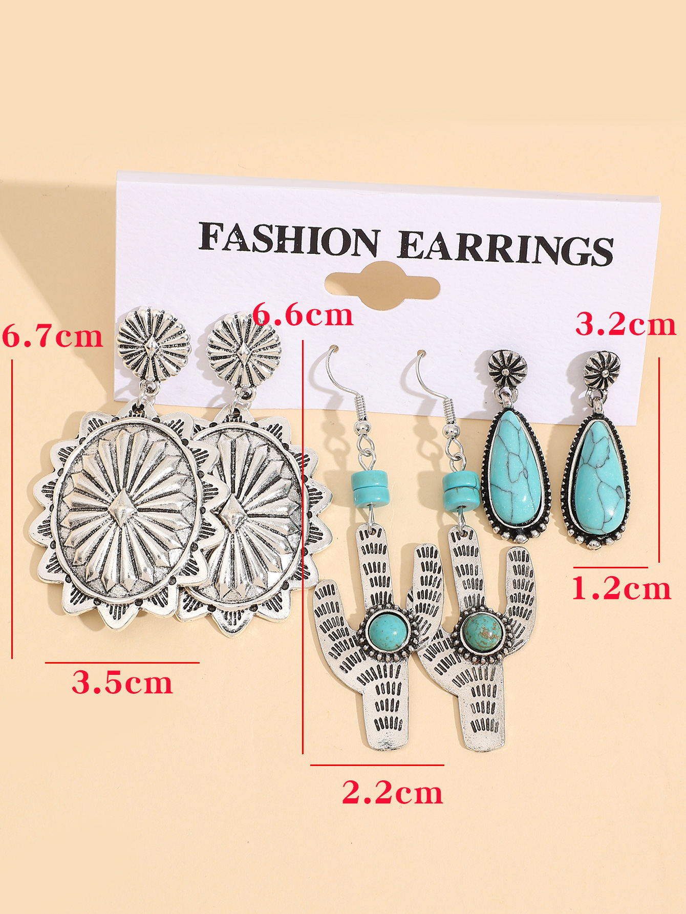 1 Set IG Style Retro Cactus Water Droplets Flower Plating Inlay Alloy Turquoise Drop Earrings display picture 1