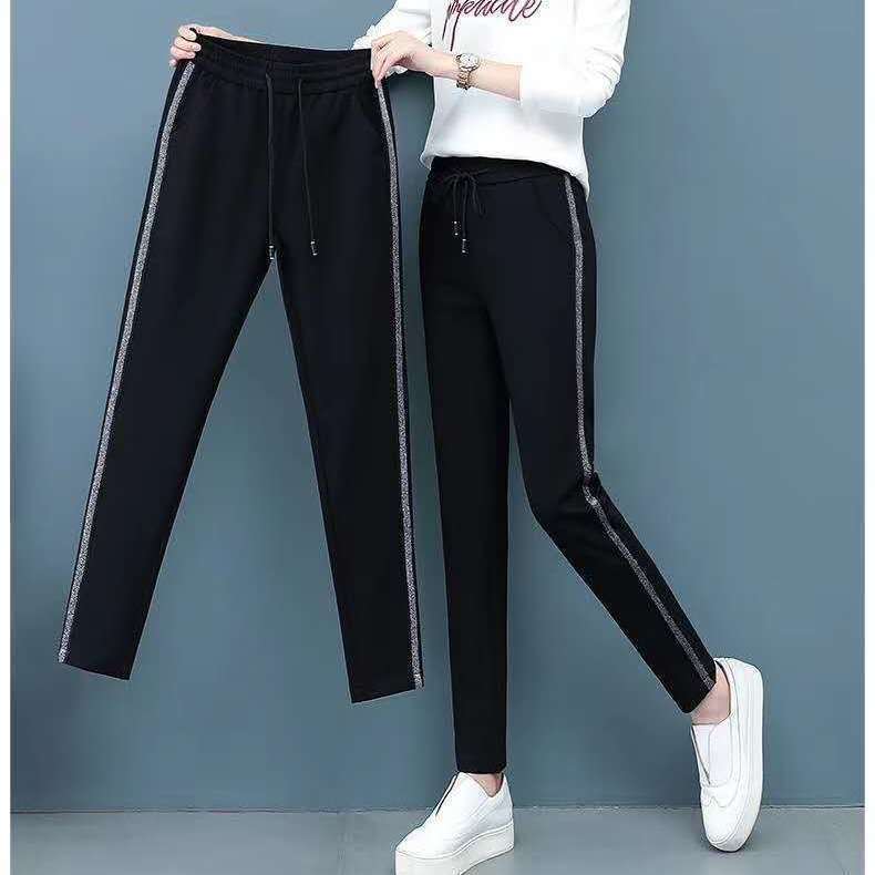 Sports Pants Straight Women's Slimming All-match Loose Mother Pants Spring and Autumn Middle-aged and Elderly Women's Pants Fleece-lined Thickened Warm Pants