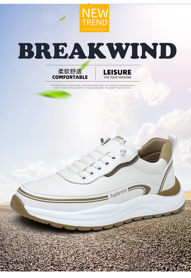 Giày thể thao nam sneaker cổ thấp đế dày gót 3–5 cm, mũi tròn, dây buộc, phối màu trắng đen kaki — H6892 màu kaki, H6892 màu trắng, H6892 màu đen chi tiết 3