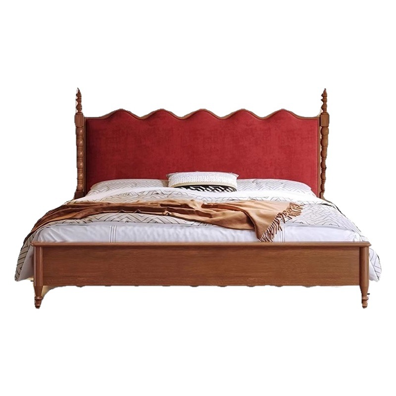 Cama doble de madera maciza de 1.8m estilo retrógrado negro americano pequeño estilo francés medieval cama principal cama de matrimonio cama individual de paquete blando