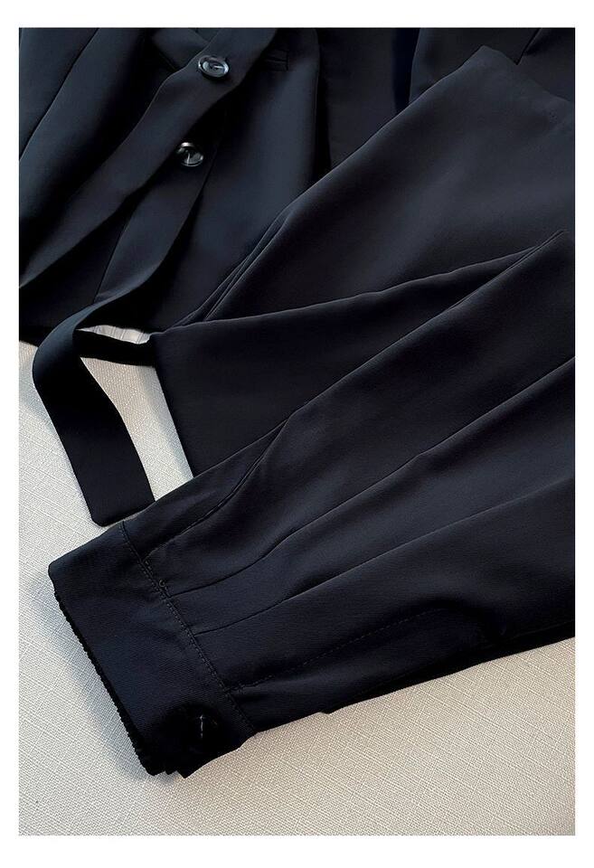 Bộ vest nữ hai mảnh dáng ôm thanh lịch, tay dài, phong cách công sở sang trọng — đen (bộ đồ), Kaki (bộ), Màu trắng nhạt (bộ), hồng (bộ) chi tiết 22