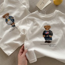 儿童夏季纯棉短袖T恤男女童白色卡通小熊休闲宝宝上衣中小童圆领