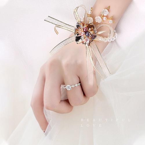 Wedding wrist flower wedding bride bridesmaid sister hand flower Korean wrist flower cloth dance gift wedding supplies