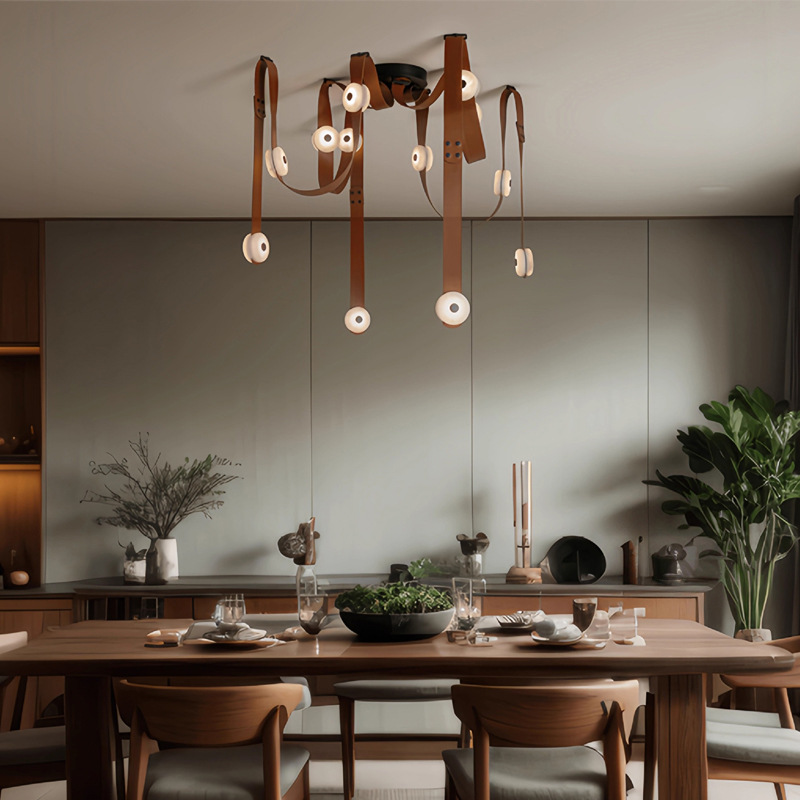 Sensación de alto nivel de cinturón minimalista sala de modelo elegir lámpara candelabro hueco diseñador italiano loft edificio dúplex sala de estar comedor luz