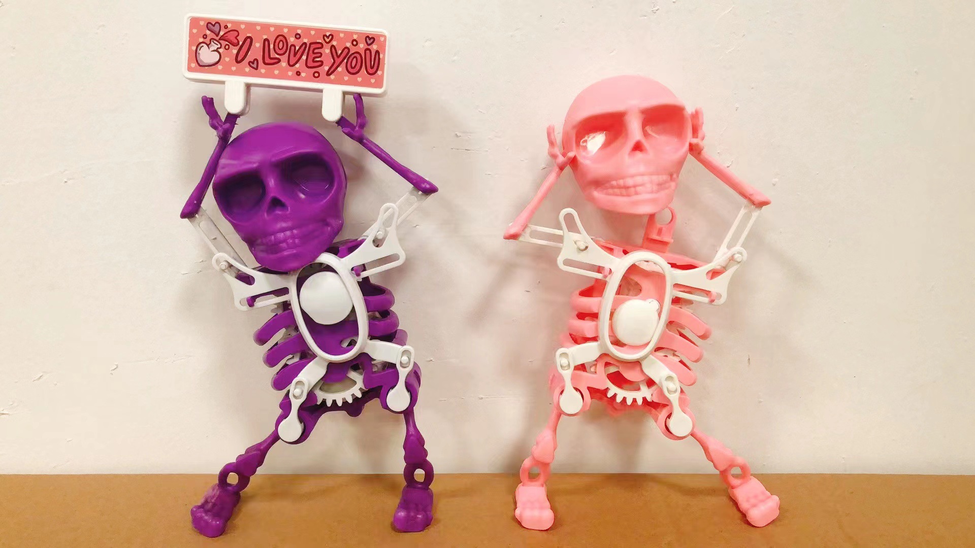 춤추는 두개골 핑크 흰색