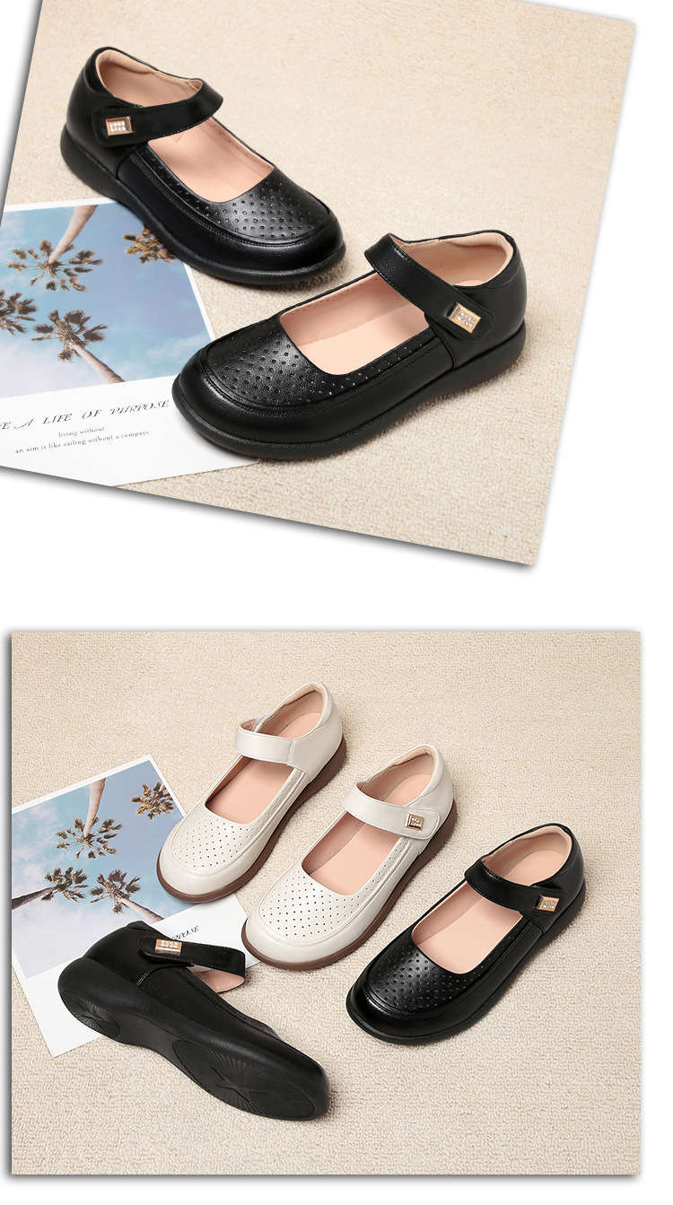 Dép sandal nữ mũi nhọn đế mềm da thật, giày lỗ rỗng mùa hè chống trượt — màu be chi tiết 16
