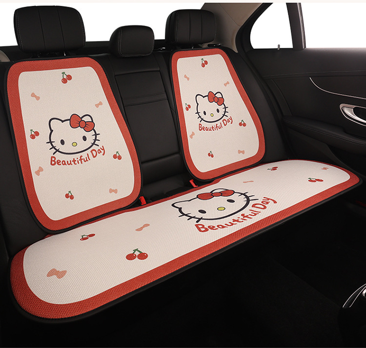 Car Seat Cushion Linen All-Season Breathable Kt Cat Seat Cushion New Half-Cover Seat Cover Cute Cartoon Single Seat Cover