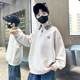 男童卫衣假两件儿童春秋季童装中大童春秋新款撞色时尚半拉链卫衣