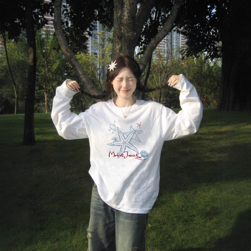 Plus-Size Women's Autumn American-Style High-End Loose Cotton Long-Sleeve Top with Unique Design