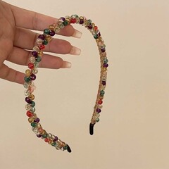 韓国東大門クリスタルヘアピンヘアバンドル洗顔ファインカラービーズヘッドバンド 2025 新しいインターネット有名人の帽子