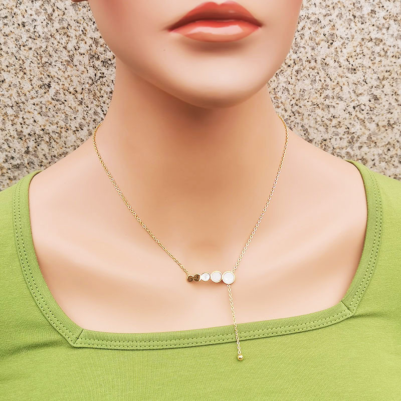 Fashion Round Square Stainless Steel Inlay Shell Zircon Pendant Necklace Colorza_colorza_5