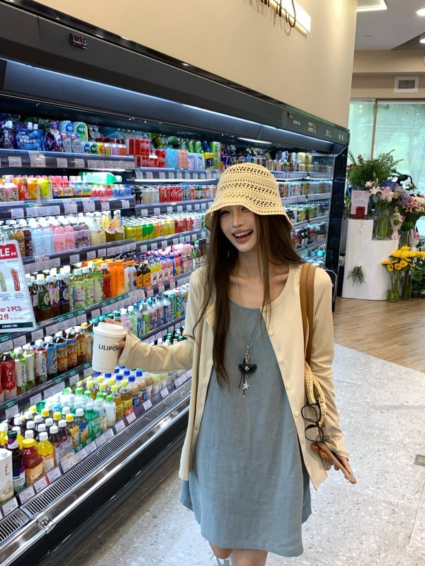 韩系松驰感宽松长袖开衫小个子背心连衣裙女2025秋季新款时尚套装|undefined