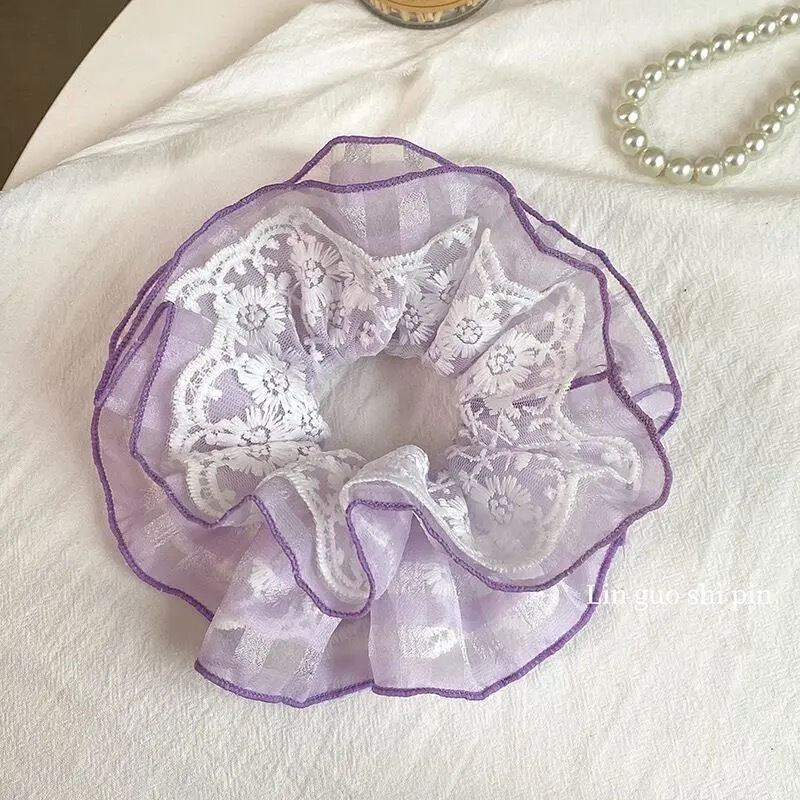 甜美清新蝴蝶结大肠发圈蕾丝花边新款马尾发绳少女头绳发饰批发|undefined