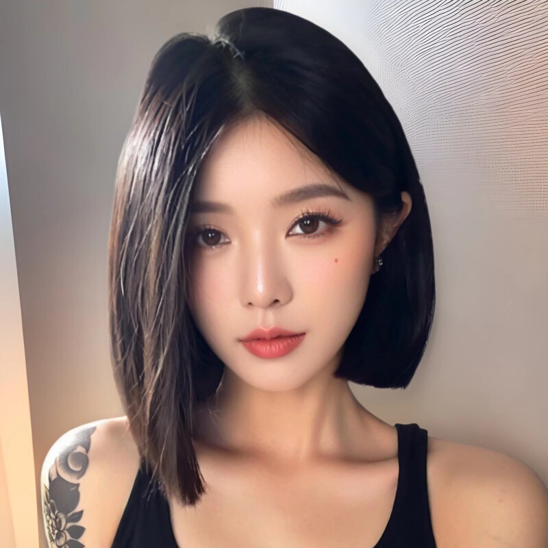 Short Bob Wig for Women with Straight Hair, One-Line Cut with Bangs, Face-Framing Full Wig Made of High-Temperature Fiber