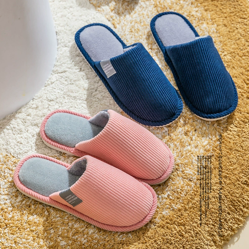 Хлопчатобумажные тапочки женский японский стиль вельветы противоскользящие бытовые наполенные тапки зимняя пара плюшевые тапочки мужская осень внешняя торговля оптом