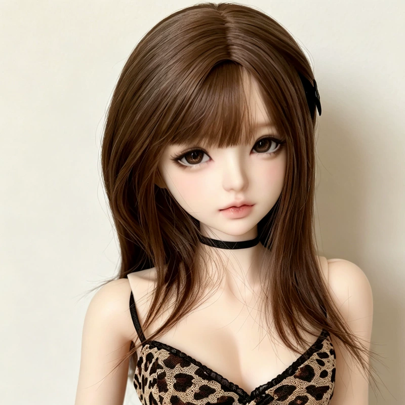 Парик для куклы BJD длинные прямые волосы с чёлкой тёмно-коричневый термоволокно