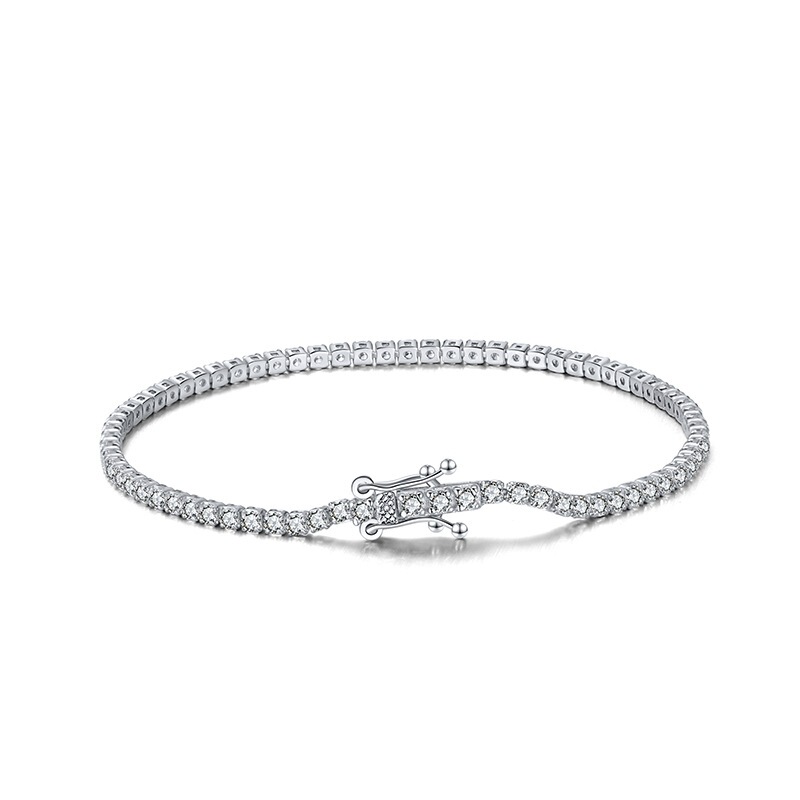 Huancai Carefully Selected S925 Sterling Silver Bracelet, 2mm Single Row Diamond-Encrusted Tennis Bracelet, Elegant and Fashionable, Cross-Border Hot Item