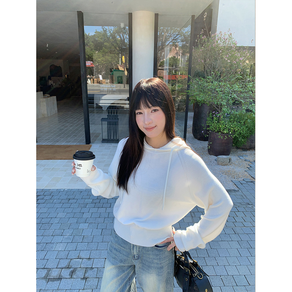 誉一新款2025秋冬韩系设计感连帽针织衫女插肩显瘦帽衫上衣cm1464