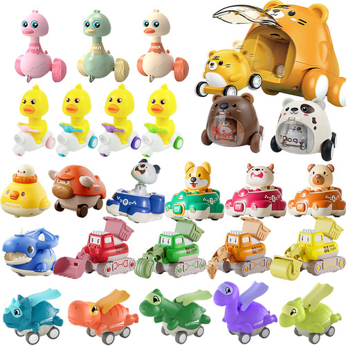 Hot selling dinosaur push car sliding pull back toy car boy inertial ejection cute yellow duck engineering vehicle toy