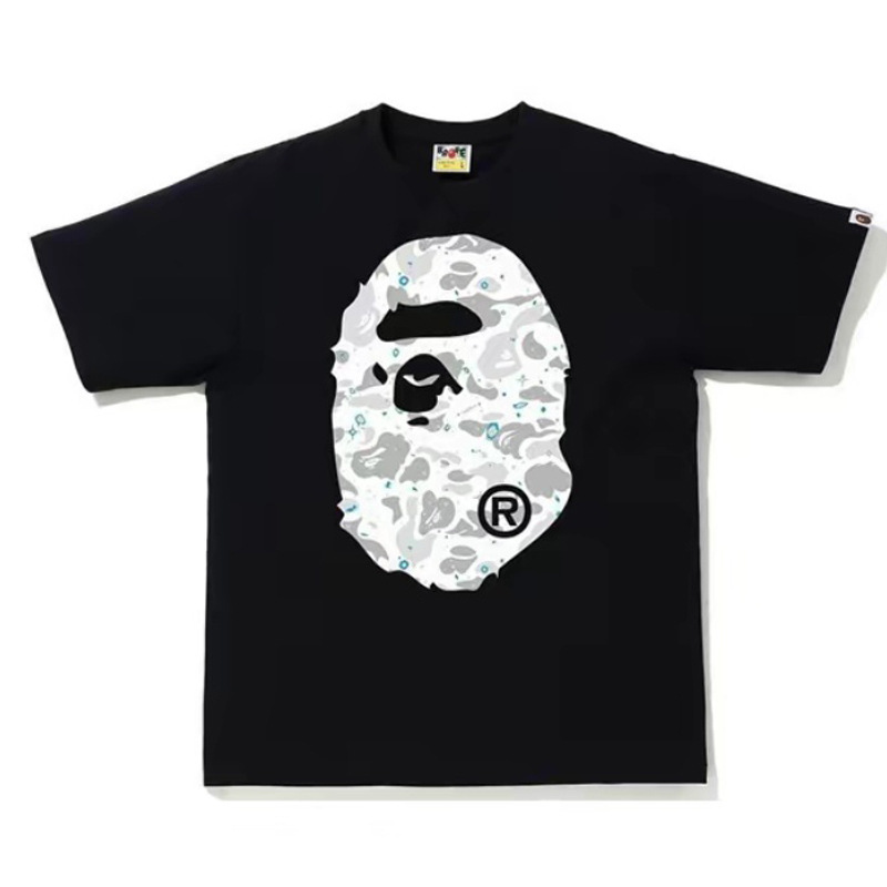 2026 New Japanese-Style Cross-Border Trendy Brand Bape Ape Head Pure Heavyweight Short-Sleeve Shark Camouflage Loose T-Shirt
