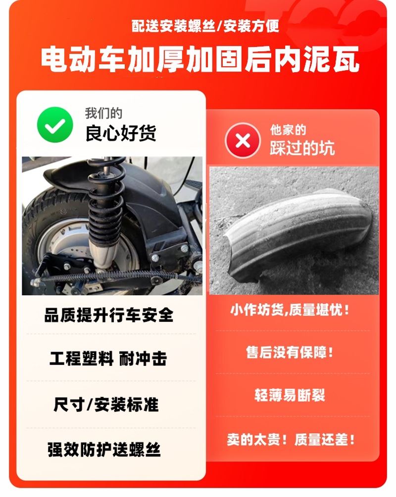 Suitable for Yadi Xinri Golden Arrow Electric Motorcycle Rear Wheel Fender Rear Inner Mudguard Rear Water Shield