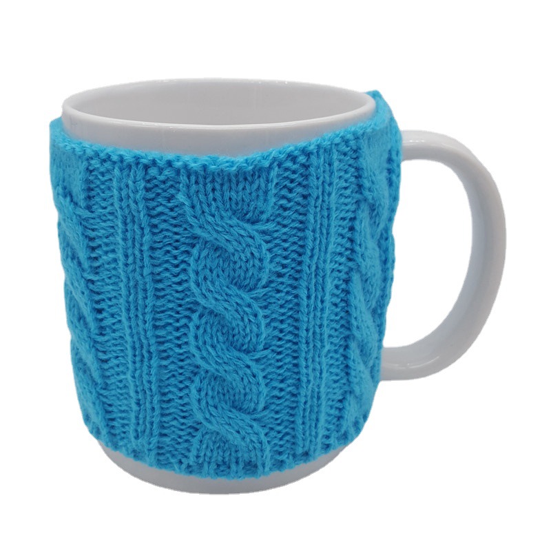 Cubierta de la taza de punto taza de café azul torcedura cuerda torcida cubierta de lana Jacquard de doble cara suministro directo de fábrica cubierta de la taza de agua al por mayor