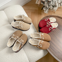 7厘米厚底毛鞋棉鞋勃肯鞋2025冬季真皮包头半拖懒人一脚蹬毛拖鞋