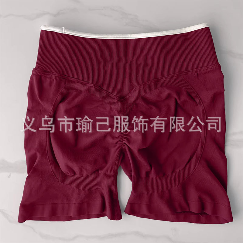 TEVEO拼色无缝紧身瑜伽短裤跑步运动健身裤女蜜桃提臀运动短裤|undefined
