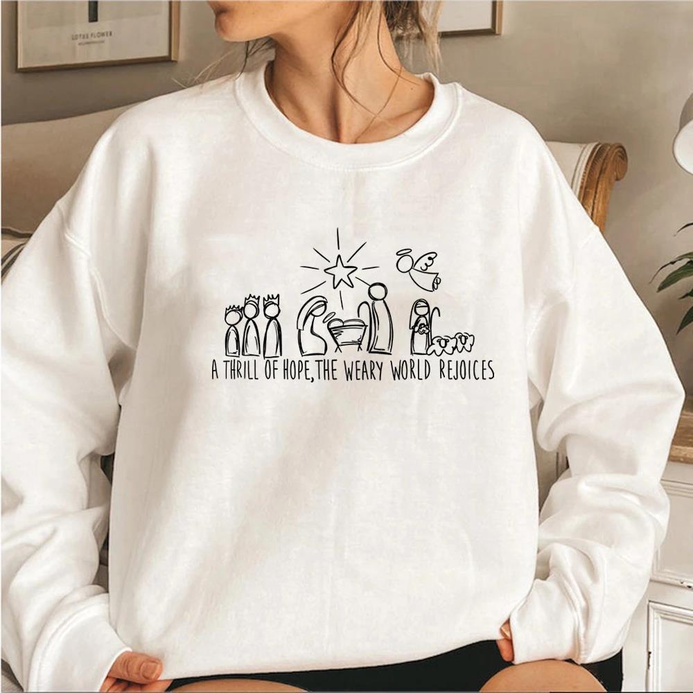 Christian Christmas Sweatshirt Nativity Scene Sweater Christ