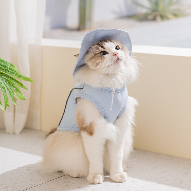 26 primavera y verano ropa de mascotas chaleco chaleco sombrero refrigeración perros ropa de gato perros pequeños y medianos