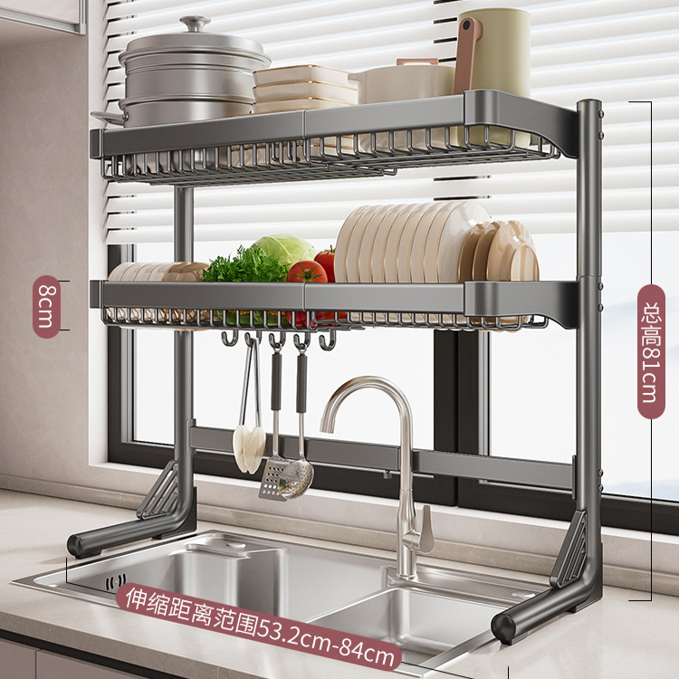 Fregadero retráctil estante de almacenamiento cocina plato multifuncional estante de almacenamiento cuchillo estante de plato fregadero estante de lavado estante de drenaje