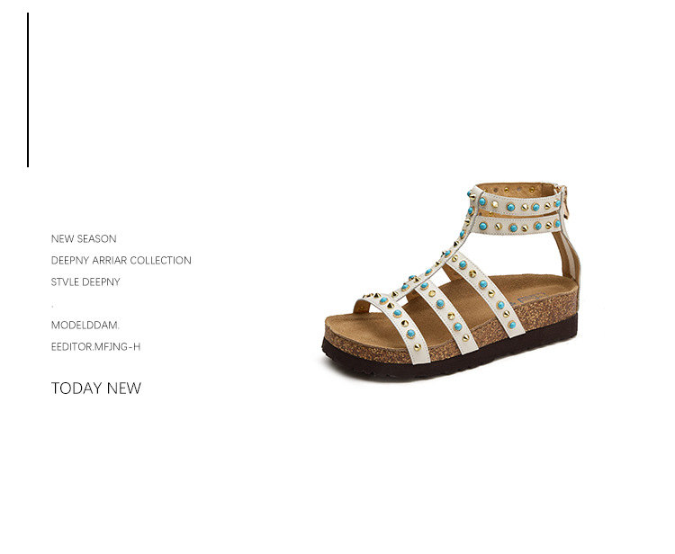 Sandal nữ hở mũi đế dày 4.5 cm phong cách Bohemian đinh tán — đen chi tiết 8