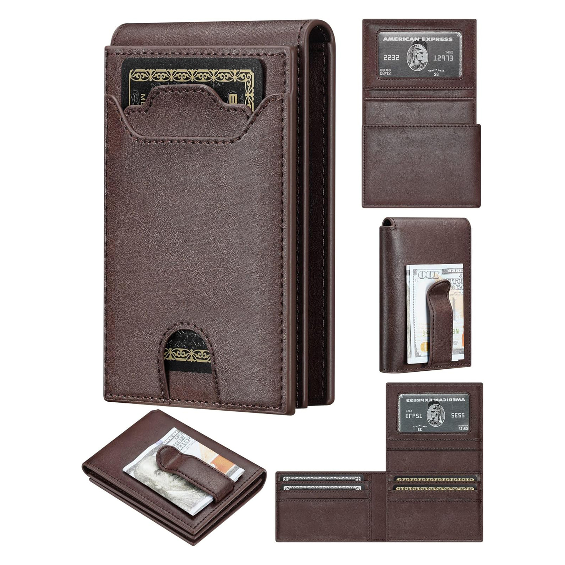 Amazon tres plegables con cartera de cuero multifuncional anti-blindaje flip cartera de tarjetas de negocios casuales cartera de piel