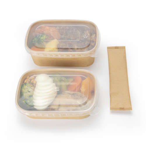 Petunia disposable lunch box take-out paper bowl square kraft paper lunch box thickened kraft lunch box with lid 50 sets