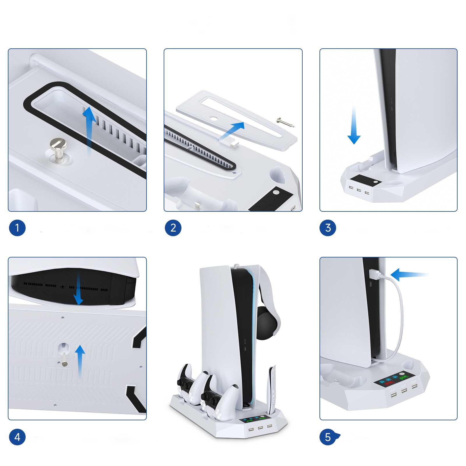 Nuevo producto PS5PRO/PS5 Slim/PS5, base de refrigeración con ventilador DE/UHD, base multifuncional con carga para controladores