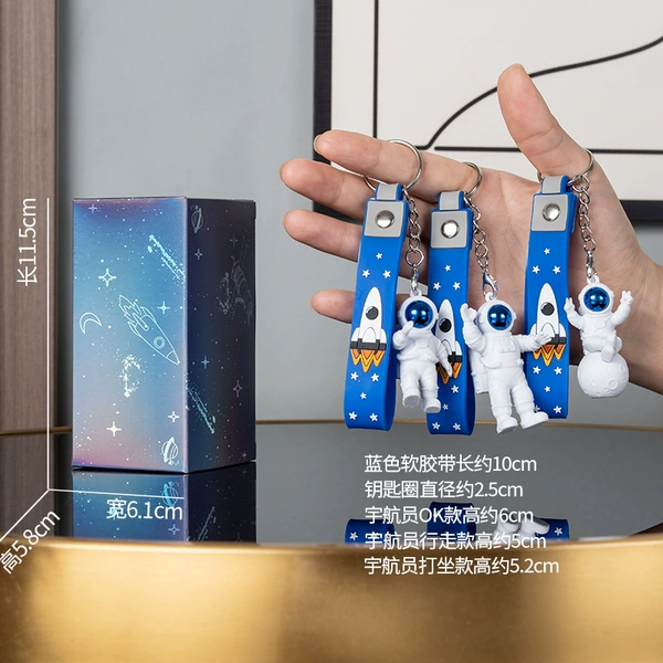 Astronaut, blue keychain, set, 3 piece set
